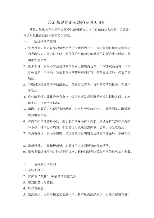 冷轧带钢的退火缺陷及原因分析
