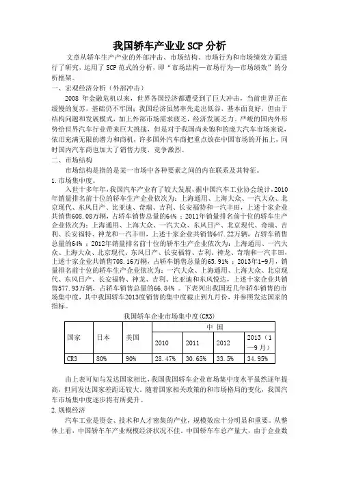 我国轿车业SCP分析