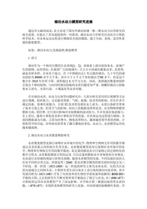 湖泊水动力模型研究进展