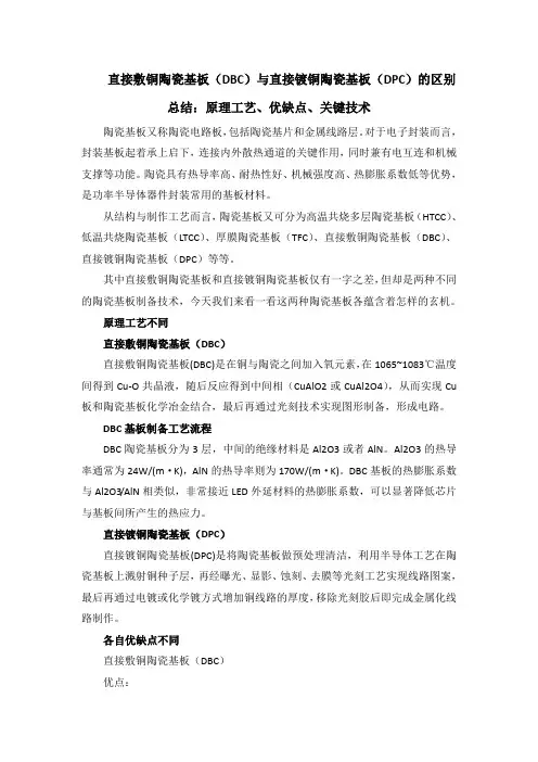 直接敷铜陶瓷基板(DBC)与直接镀铜陶瓷基板(DPC)的区别总结：原理工艺、优缺点、关键技术