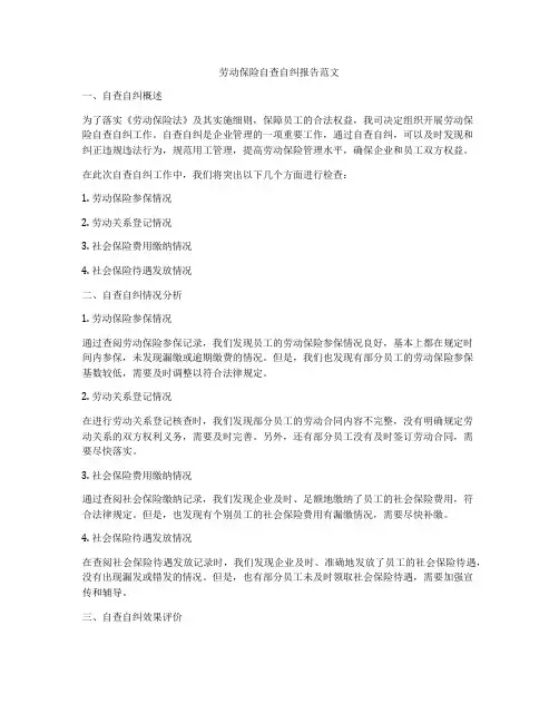 劳动保险自查自纠报告范文