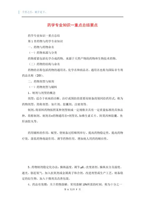 药学专业知识一重点总结要点