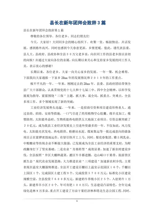 县长在新年团拜会致辞3篇