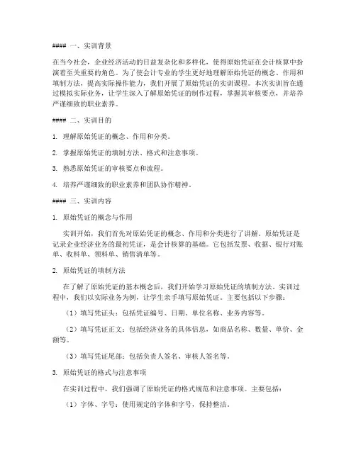 原始凭证的实训报告过程