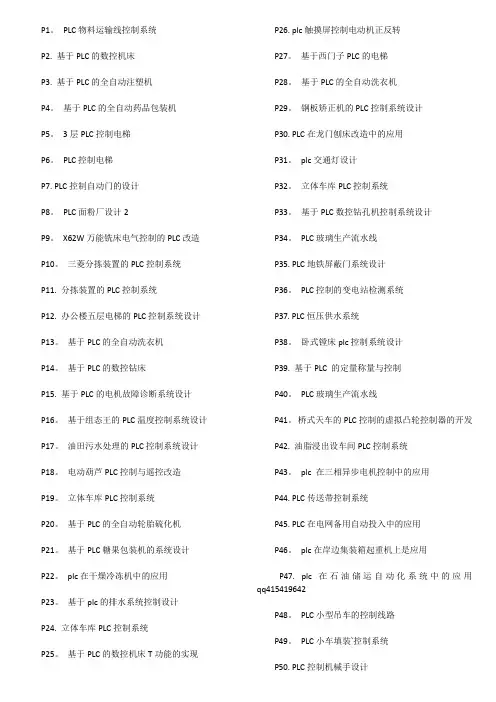 基于plc的175个毕业论文题目