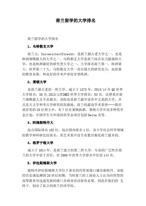 荷兰留学的大学排名