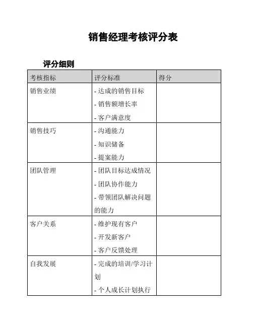 销售经理考核评分表