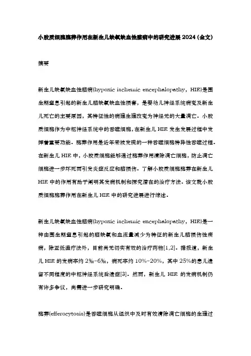 小胶质细胞胞葬作用在新生儿缺氧缺血性脑病中的研究进展2024(全文)