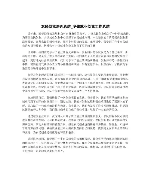 农民创业培训总结_乡镇就业创业工作总结
