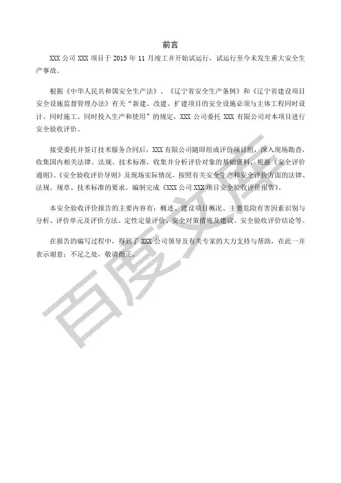 项目安全验收评价报告