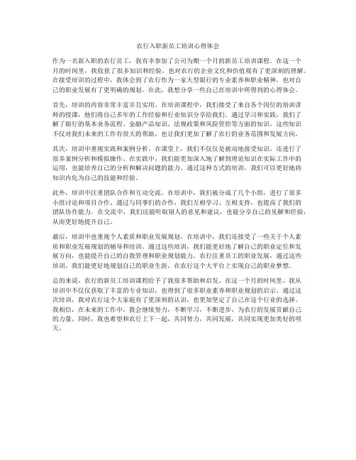 农行入职新员工培训心得体会