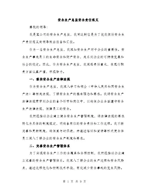 安全生产总监安全责任范文（四篇）