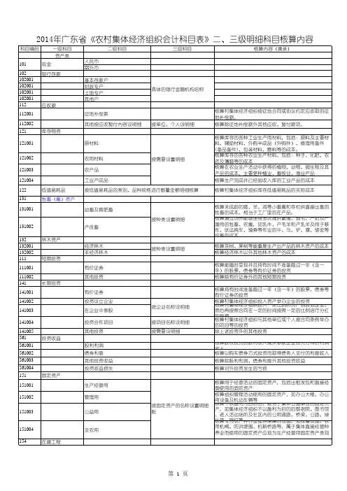 (农村)二级明细科目核算内容