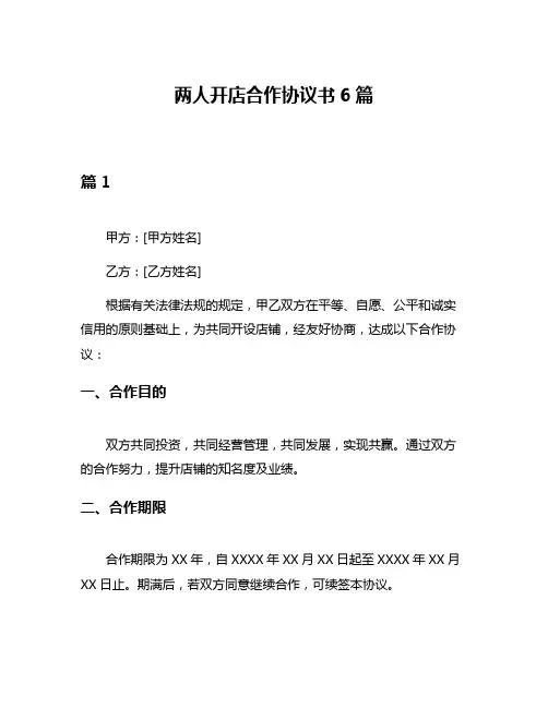 两人开店合作协议书6篇
