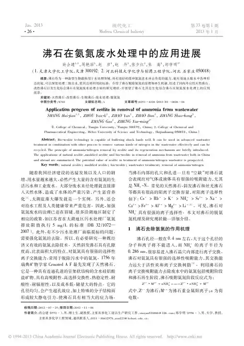 沸石在氨氮废水处理中应用进展