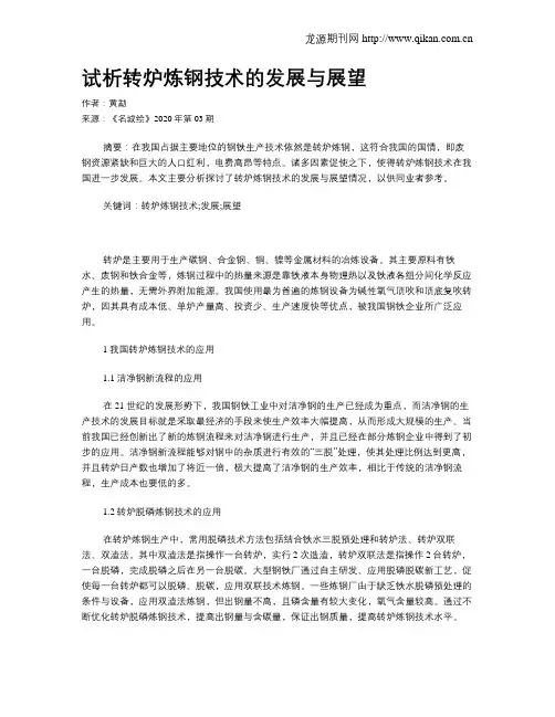 试析转炉炼钢技术的发展与展望