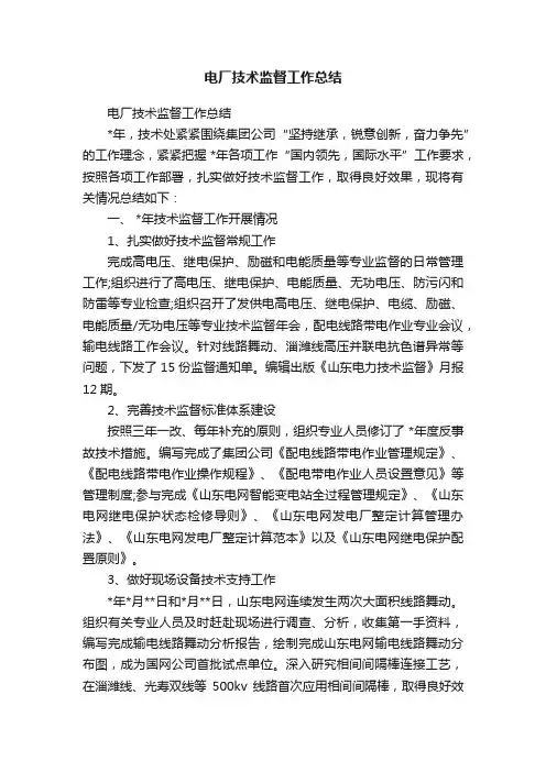 电厂技术监督工作总结