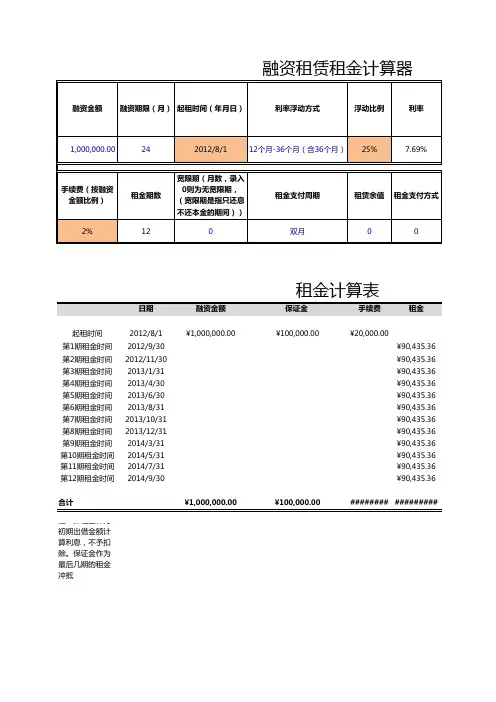 融资租赁租金计算模板