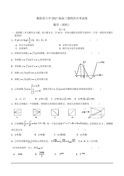 湖南省衡阳市八中2017届高三第四次月考试卷(数学理)(含答案)word版