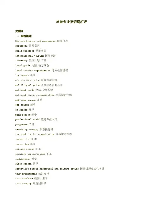 旅游专业英语词汇表