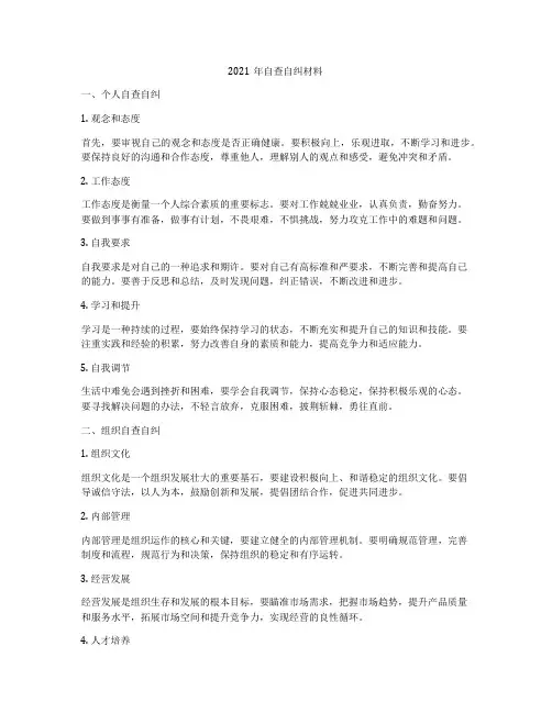 2021年自查自纠材料
