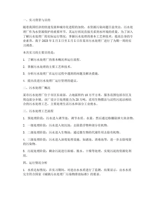 污水处理厂实习调查报告