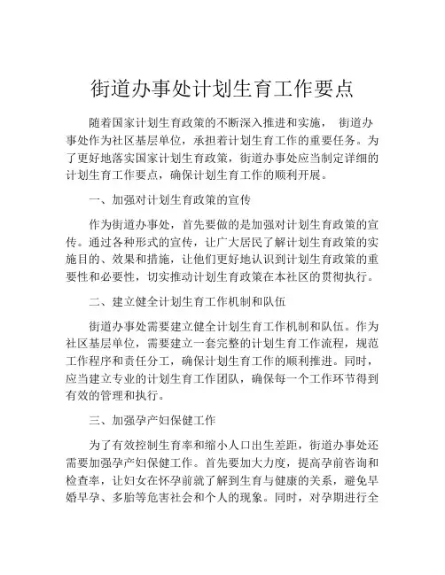 街道办事处计划生育工作要点