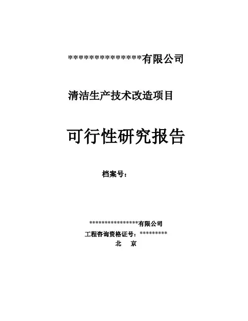 清洁生产技术改造项目可行性研究报告书