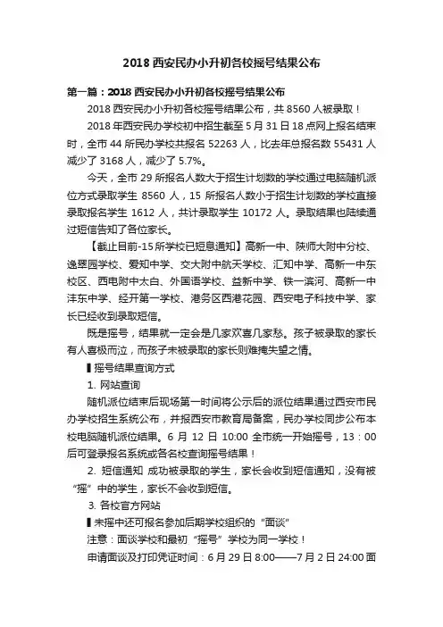 2018西安民办小升初各校摇号结果公布