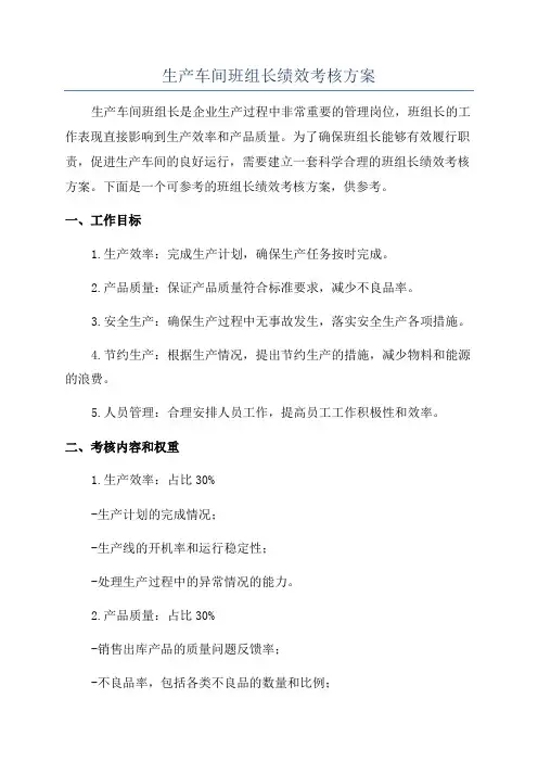 生产车间班组长绩效考核方案