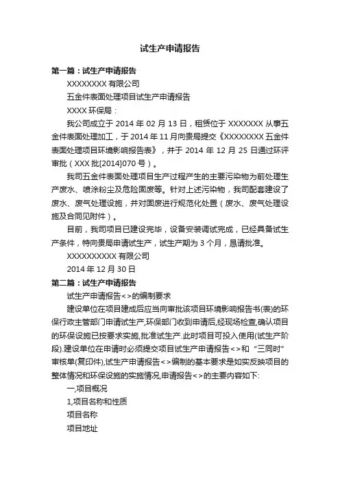 试生产申请报告