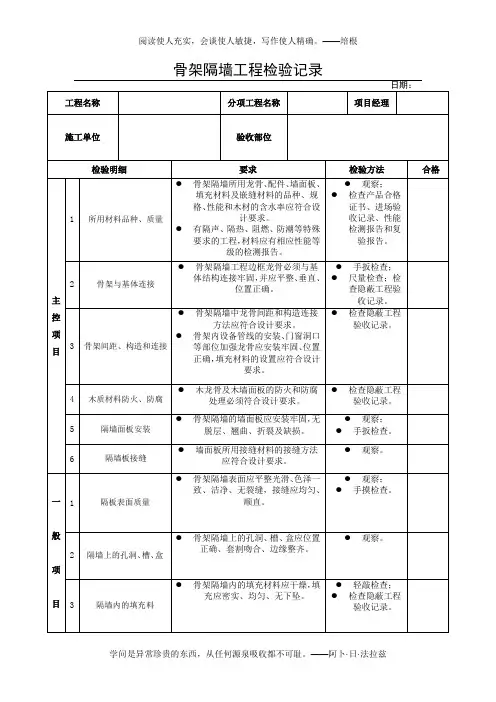 室内装修质量验收标准表