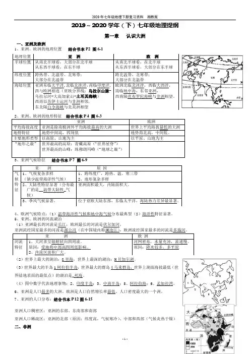 2020七年级地理下册复习知识要点