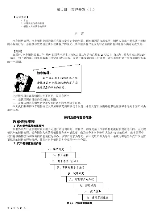 汽车销售培训资料(客户开发-接待-需求咨询 共6章)