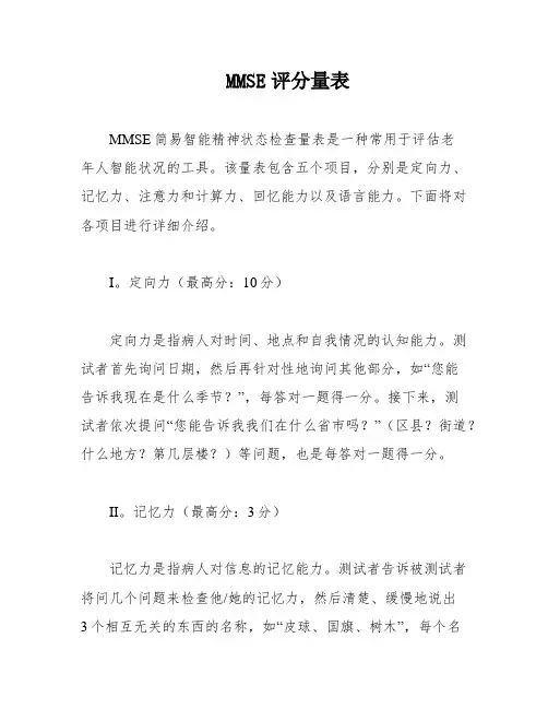 MMSE评分量表