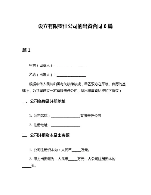 设立有限责任公司的出资合同6篇