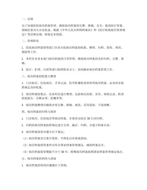 医院病历档案管理制度模板