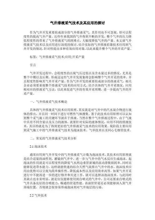 气井排液采气技术及其应用的探讨