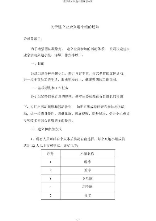 组织成立兴趣小组规划方案