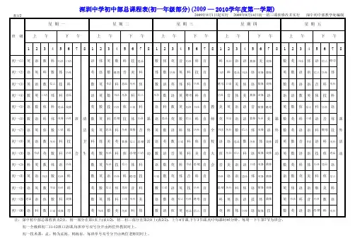 深圳中学初中部总课程表(初一年级部分)