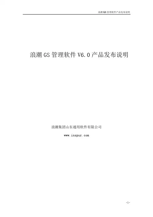 浪潮GS管理软件V6.0产品发布说明