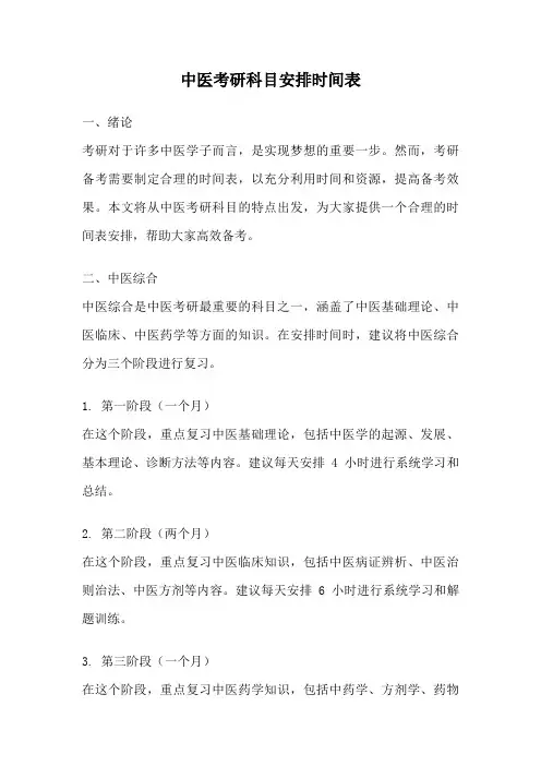中医考研科目安排时间表