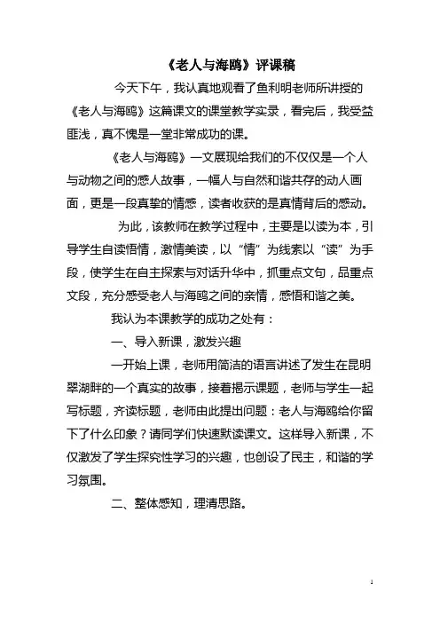 老人与海鸥鱼利明评课