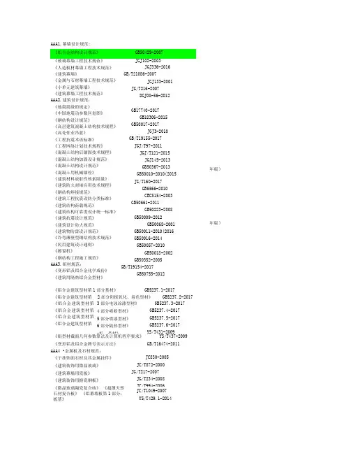 建筑设计幕墙规范列表.doc