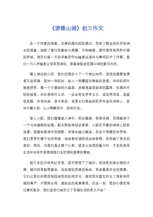 《游微山湖》初三作文