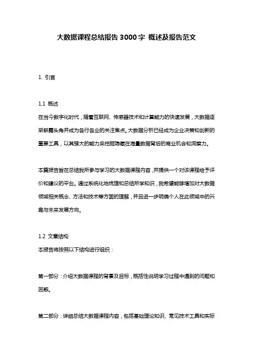 大数据课程总结报告3000字 概述及报告范文