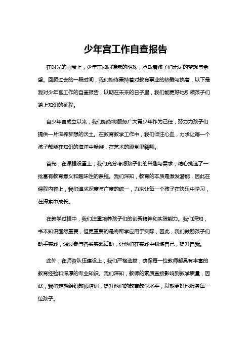 【自查报告】少年宫工作自查报告