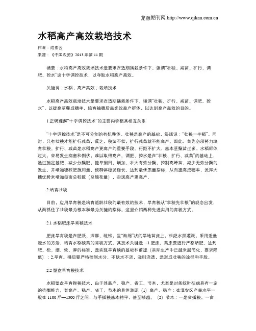 水稻高产高效栽培技术