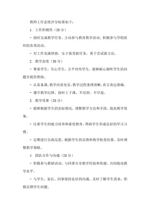 教师工作态度打分标准