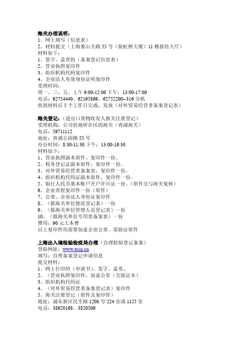 上海海关的申报详细材料Microsoft Word 文档